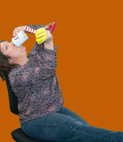 Susan Keller-Mathers drinking coffee