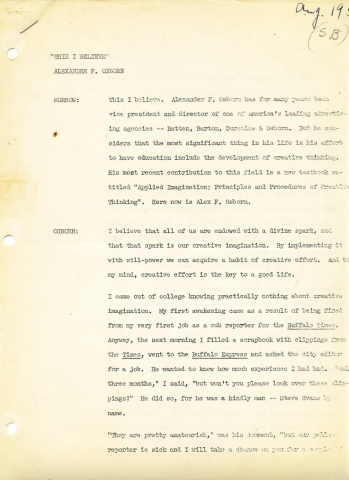 First page of This I believe speech