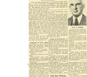 Alex Osborn news clipping "Pride to live in Buffalo"